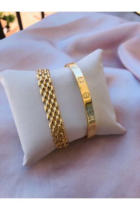 دستبند استیل طلائی زنانه فولاد ( استیل ) کد 203318998