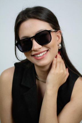 عینک آفتابی مشکی زنانه 52 UV400 استخوان مات هندسی کد 833510160