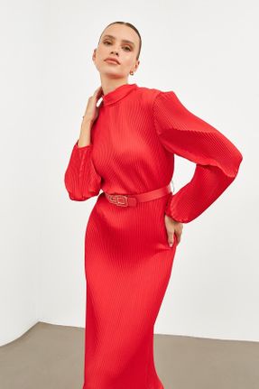 لباس قرمز زنانه بافتنی پلی استر اسلیم فیت آستین-بلند کد 773244314