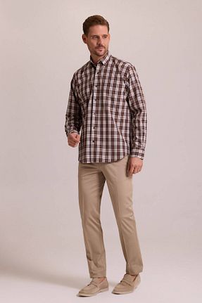 پیراهن قهوه ای مردانه اورسایز YSF - کد 827269568