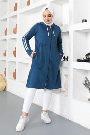 کلاه و ابایا سرمه ای زنانه بافت Moda Ebva - کد 843797421
