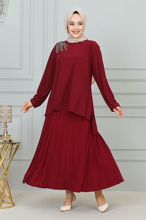 ست بالاتنه و پائین تنه حجاب زرشکی زنانه رگولار Mira - کد 813204446