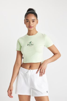 تی شرت سبز زنانه کراپ یقه گرد کد 832692504