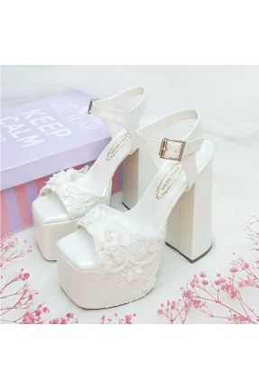 کفش مجلسی سفید زنانه چرم مصنوعی پاشنه ضخیم پاشنه بلند ( +10 cm) کد 843628984