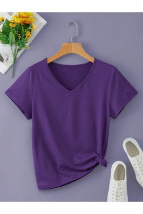 تی شرت بنفش زنانه رگولار یقه هفت پنبه (نخی) کد 802124383