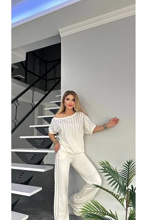 ست گرمکن سفید زنانه پاچه گشاد Bella Belluci - کد 836108732
