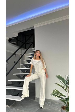 ست گرمکن سفید زنانه پاچه گشاد Bella Belluci - کد 836108732