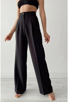 شلوار جین مشکی زنانه پاچه راحت سوپر فاق بلند ساده بلند کد 453741693