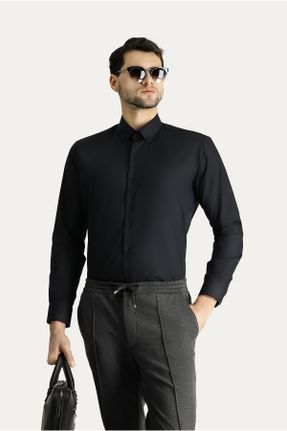 پیراهن مشکی مردانه اسلیم فیت یقه پیراهنی پنبه - پلی استر کد 802499519