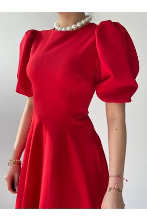 لباس قرمز زنانه بافتنی پنبه - پلی استر - الاستن گلوژ آستین-کوتاه کد 826598288