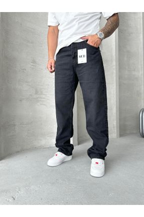 شلوار جین مشکی مردانه پاچه راحت پنبه (نخی) ساده جوان کد 843413541