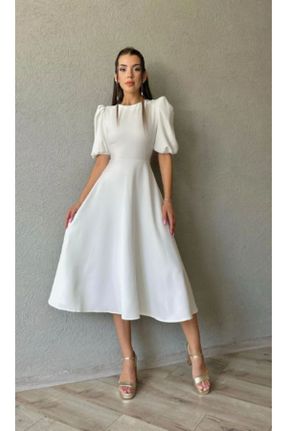لباس سفید زنانه بافتنی مخلوط پلی استر آستین-کوتاه بیسیک کد 804058909