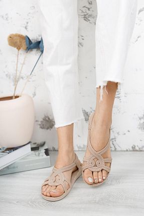 صندل بژ زنانه پاشنه کوتاه (1 - 4 سانتی متر) diya shoes - کد 843855658