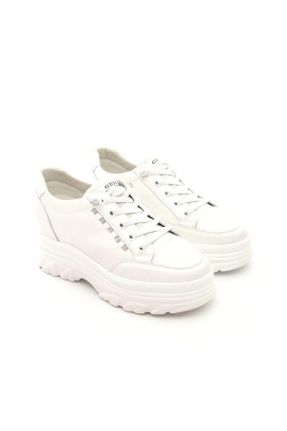 کفش اسنیکر سفید مردانه چرم طبیعی بند دار چرم مصنوعی کد 805019950