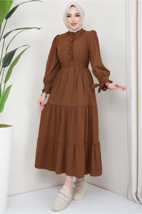 لباس قهوه ای زنانه رگولار بافتنی پنبه - پلی استر کد 681615451