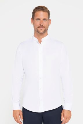 پیراهن سفید مردانه اسلیم فیت یقه قاضی پوپلین کد 34033965
