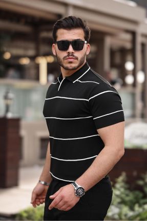 تی شرت مشکی مردانه رگولار یقه پولو پنبه - پلی استر - الاستن کد 831154952