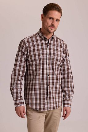 پیراهن قهوه ای مردانه اورسایز YSF - کد 827269568