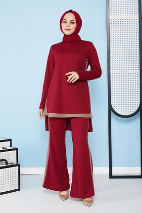 ست بالاتنه و پائین تنه حجاب زرشکی زنانه گشاد Moda Ebva - کد 652760105