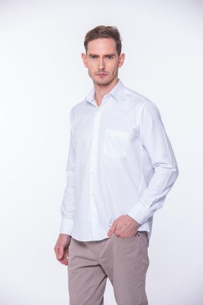 پیراهن سفید مردانه ریلکس یقه پیراهنی کد 305439759