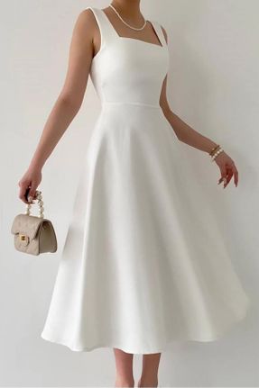 لباس سفید زنانه بافتنی مخلوط پلی استر بند دار کد 830517987