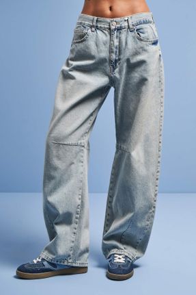 شلوار جین آبی زنانه پاچه راحت فاق افتاده جین ساده بلند کد 843754213