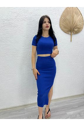ست بالاتنه و پائین تنه سرمه ای زنانه بافت madammodabir - کد 843438377