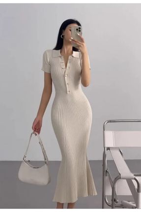 لباس سفید زنانه تریکو تریکو قلمی آستین-کوتاه کد 833813304