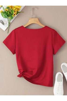 تی شرت قرمز زنانه رگولار یقه هفت پنبه (نخی) کد 802123859