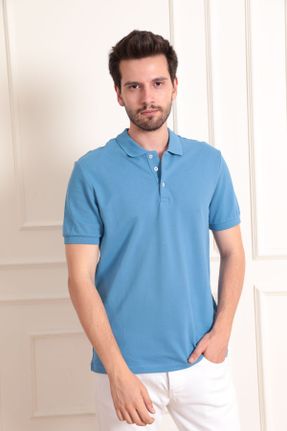 تی شرت آبی مردانه رگولار یقه پولو پلی استر تکی بیسیک کد 828720190