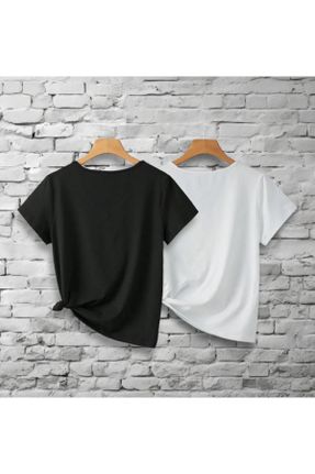 تی شرت مشکی زنانه رگولار یقه هفت پنبه (نخی) 2