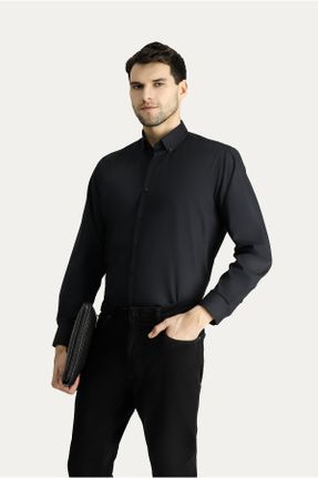 پیراهن مشکی مردانه رگولار پنبه - پلی استر کد 802541350