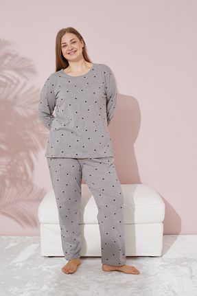 ست لباس راحتی طوسی زنانه طرح دار Siyah İnci - کد 843757626