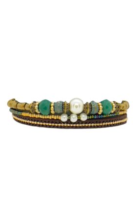 دستبند جواهر سبز زنانه چرم کد 817318814
