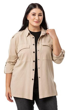 پیراهن سایز بزرگ بژ زنانه رگولار DISENTIS MODEST - کد 843819335