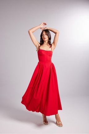 لباس قرمز زنانه بافتنی پلی استر رگولار بند دار اداری کد 832806776
