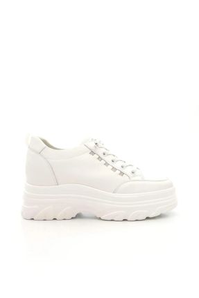 کفش اسنیکر سفید مردانه چرم طبیعی بند دار چرم مصنوعی کد 805019950