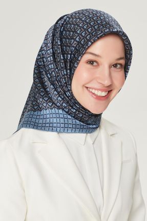 روسری سرمه ای پلی استر 90 x 90 طرح هندسی کد 808299508