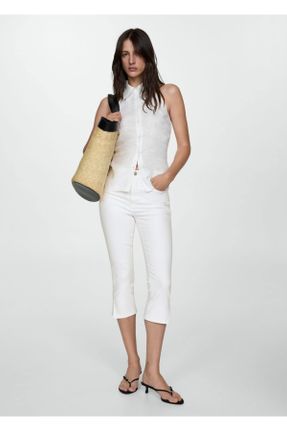 شلوار جین سفید زنانه پاچه رگولار استاندارد کد 833346209