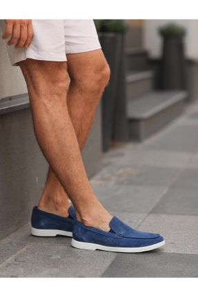 کفش لوفر آبی مردانه چرم طبیعی پاشنه کوتاه ( 4 - 1 cm ) کد 252835899