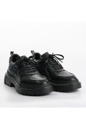 کفش اسنیکر مشکی مردانه چرم طبیعی بند دار چرم طبیعی کد 781457717