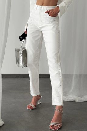 شلوار جین سفید زنانه استاندارد کد 833740275