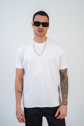 تی شرت سفید مردانه ریلکس یقه گرد کد 827848301