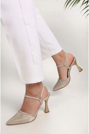 کفش مجلسی طلائی زنانه پاشنه نازک پاشنه متوسط ( 5 - 9 cm ) چرم مصنوعی کد 803916103