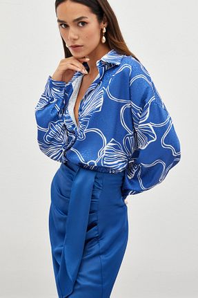 پیراهن سرمه ای زنانه اورسایز Sateen - کد 841492495