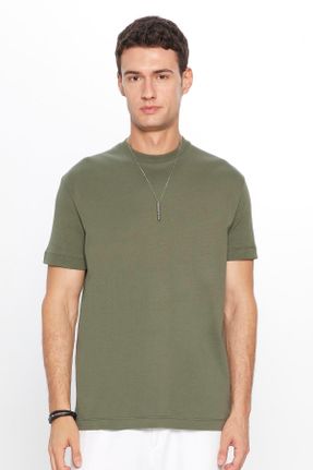 تی شرت خاکی مردانه رگولار یقه گرد تکی طراحی کد 816209155