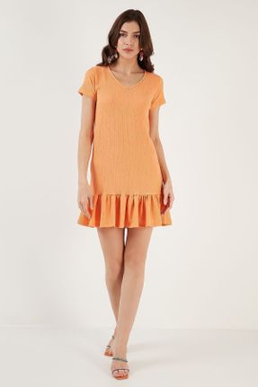 لباس نارنجی زنانه بافت مخلوط پلی استر رگولار آستین-کوتاه کد 681125925