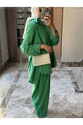 ست بالاتنه و پائین تنه سبز زنانه بافتنی Selly - کد 838542063