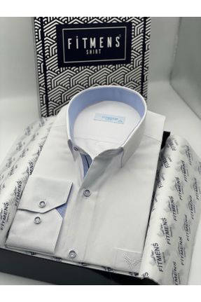 پیراهن سفید مردانه ریلکس یقه نیمه ایتالیایی پنبه - پلی استر کد 308459733