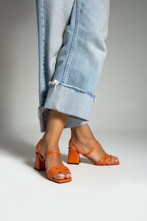 کفش پاشنه بلند کلاسیک نارنجی زنانه چرم مصنوعی پاشنه ضخیم پاشنه متوسط ( 5 - 9 cm ) کد 831165845